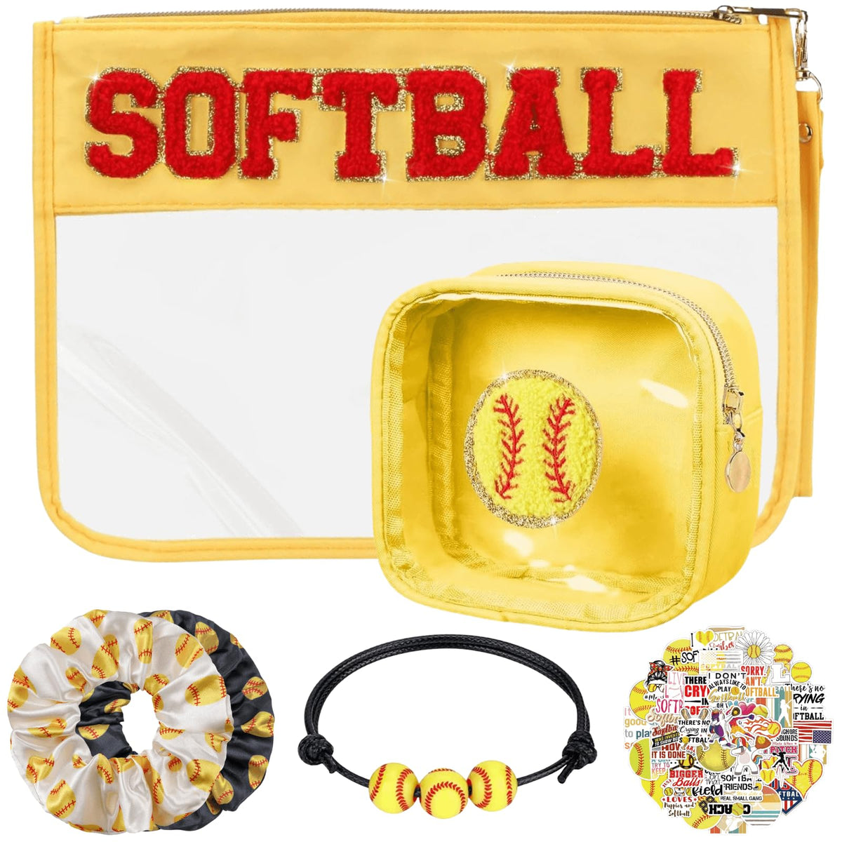 Nunubeo softball gift makeup bags in durable PVC, ideal for cosmetics on the go.