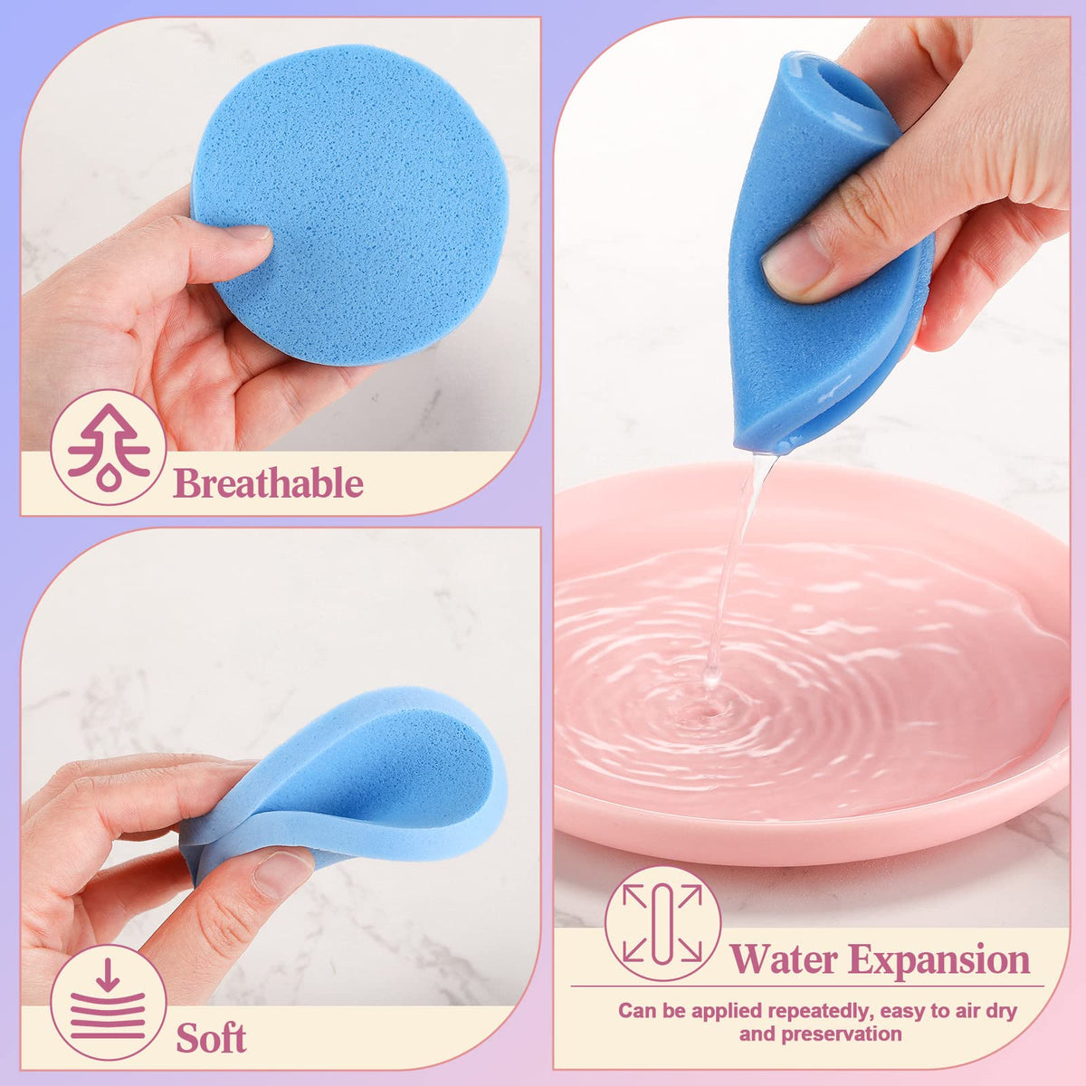 Nuogo blue compressed facial sponge ready for soft cleansing and gentle exfoliation