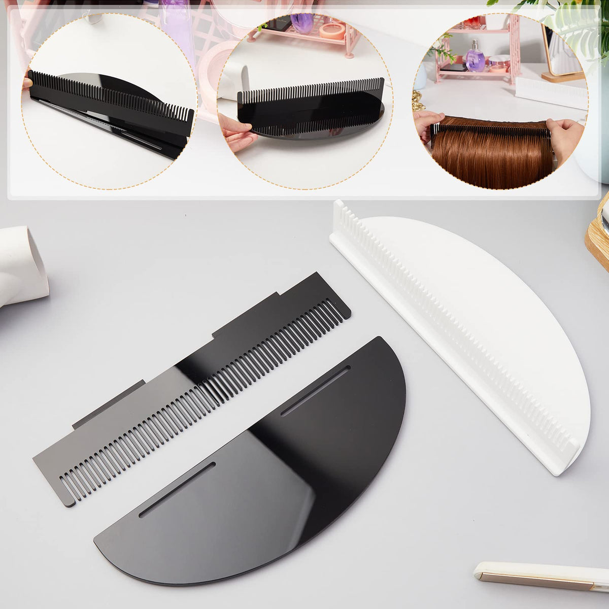 Nuogo acrylic display stand for hair extensions, lightweight and stable on desks.