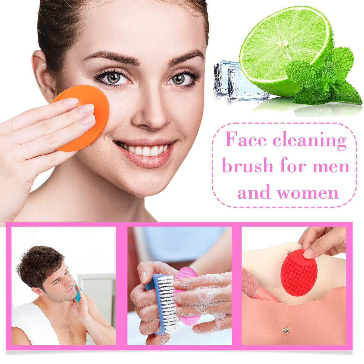Nuogo brush with suction cup for convenient shower storage.