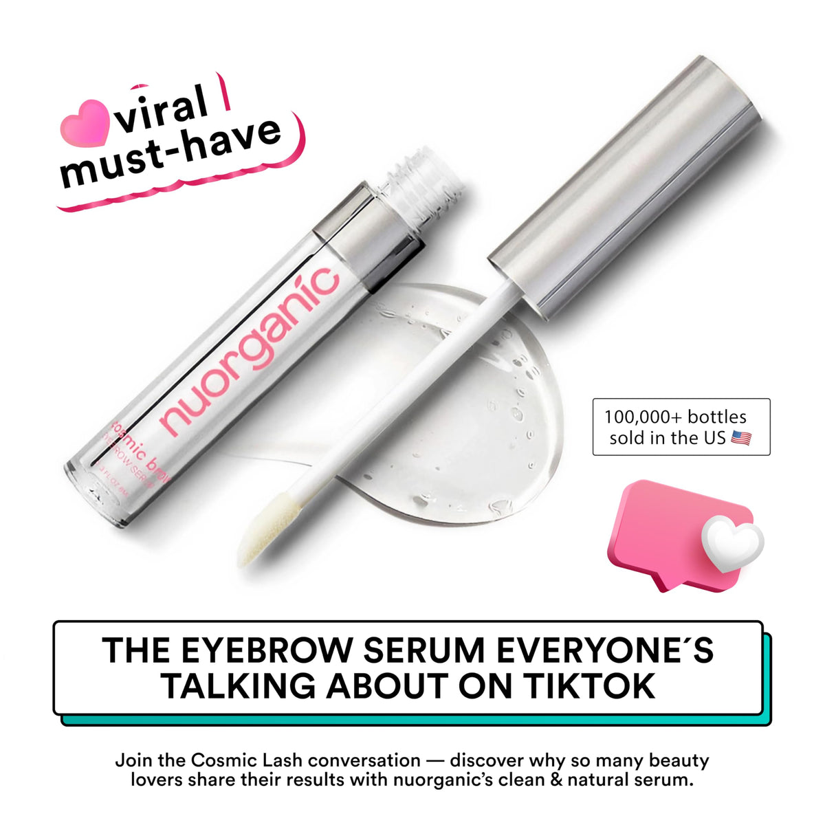 NuOrganic Cosmic Brow applicator brush for precise nightly brow application.