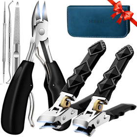 NURIUN 6-piece toenail clipper set open in leather case for easy travel
