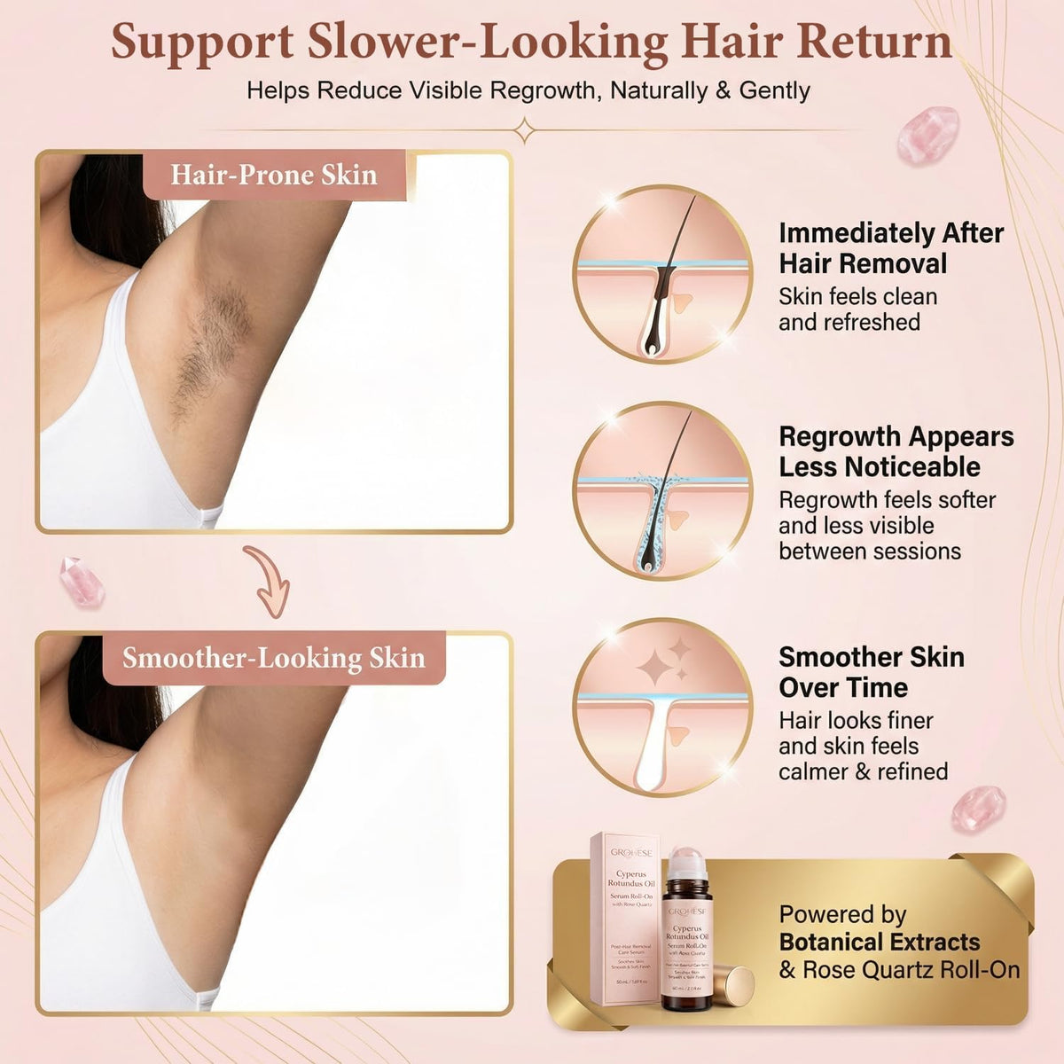 NUROOT body oil application shows lightweight, quick-absorbing formula for smoother skin.