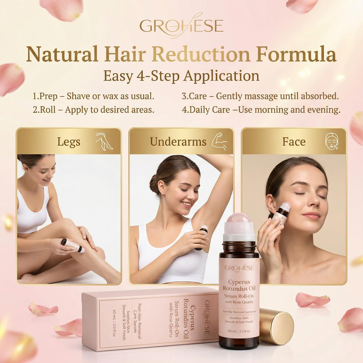 NUROOT legs-arms-underarms-bikini-application demonstrates smooth-looking skin.