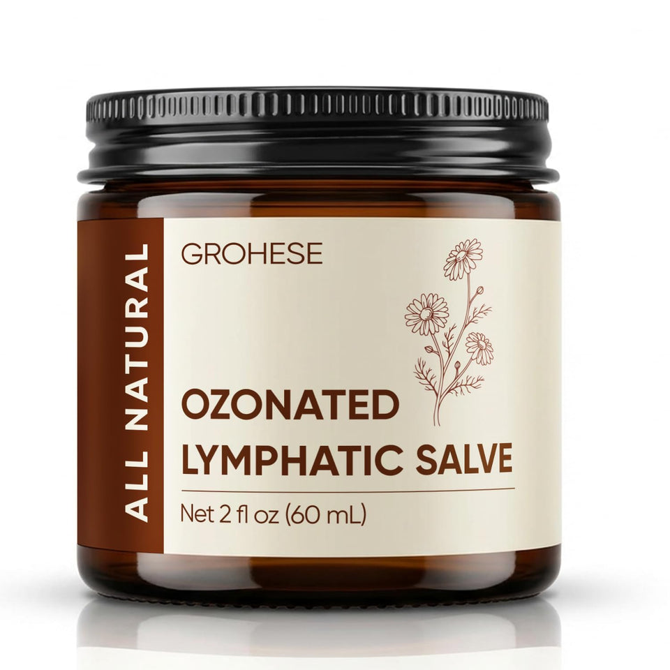 NUROOT ozonated lymphatic salve bottle for daily skin comfort and self-care routine.