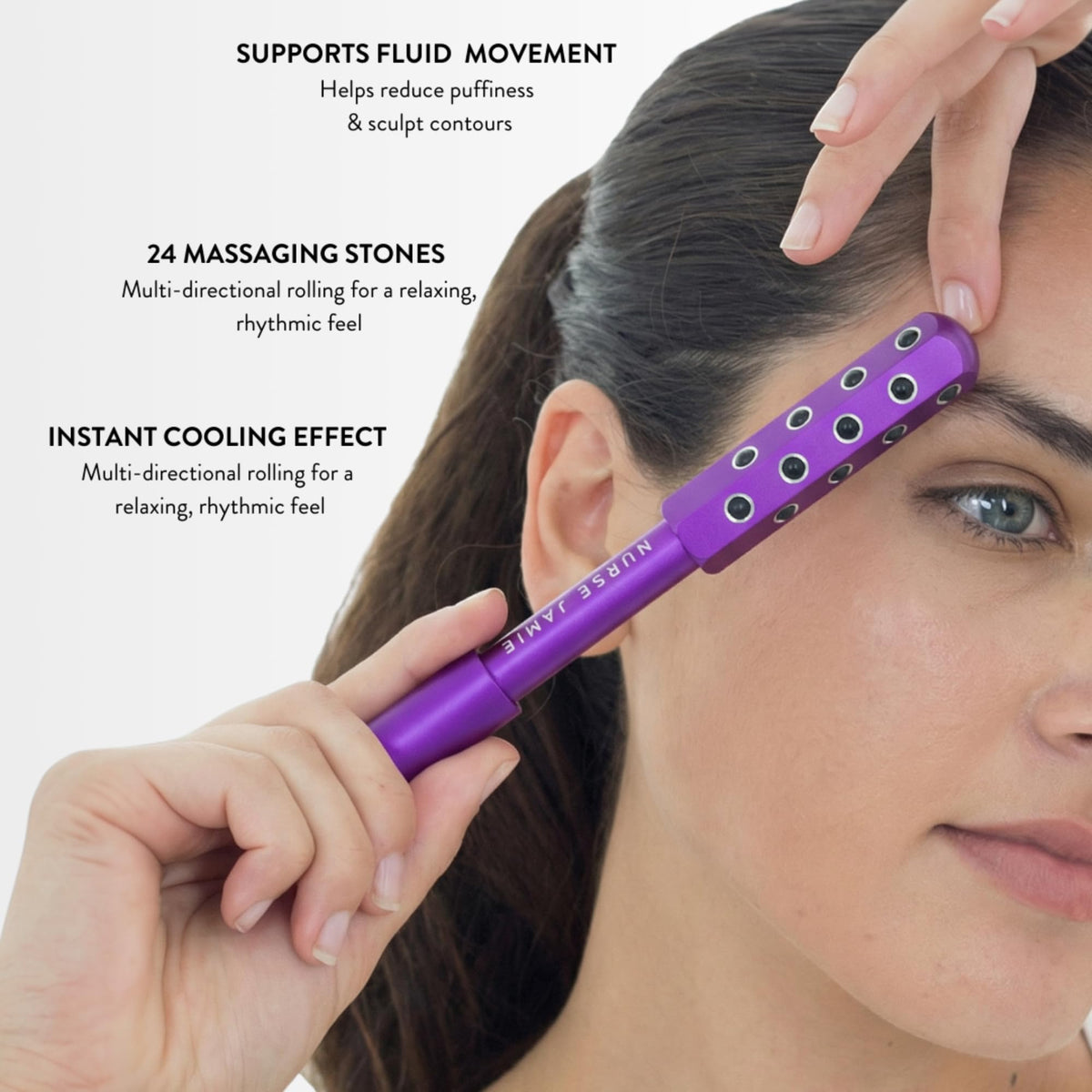 Purple Nurse Jamie UpLift roller with cooling sensation on skin