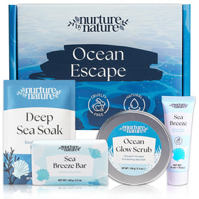 Nurture by Nature Bath Gift Set packaging showcases a premium spa gift for her
