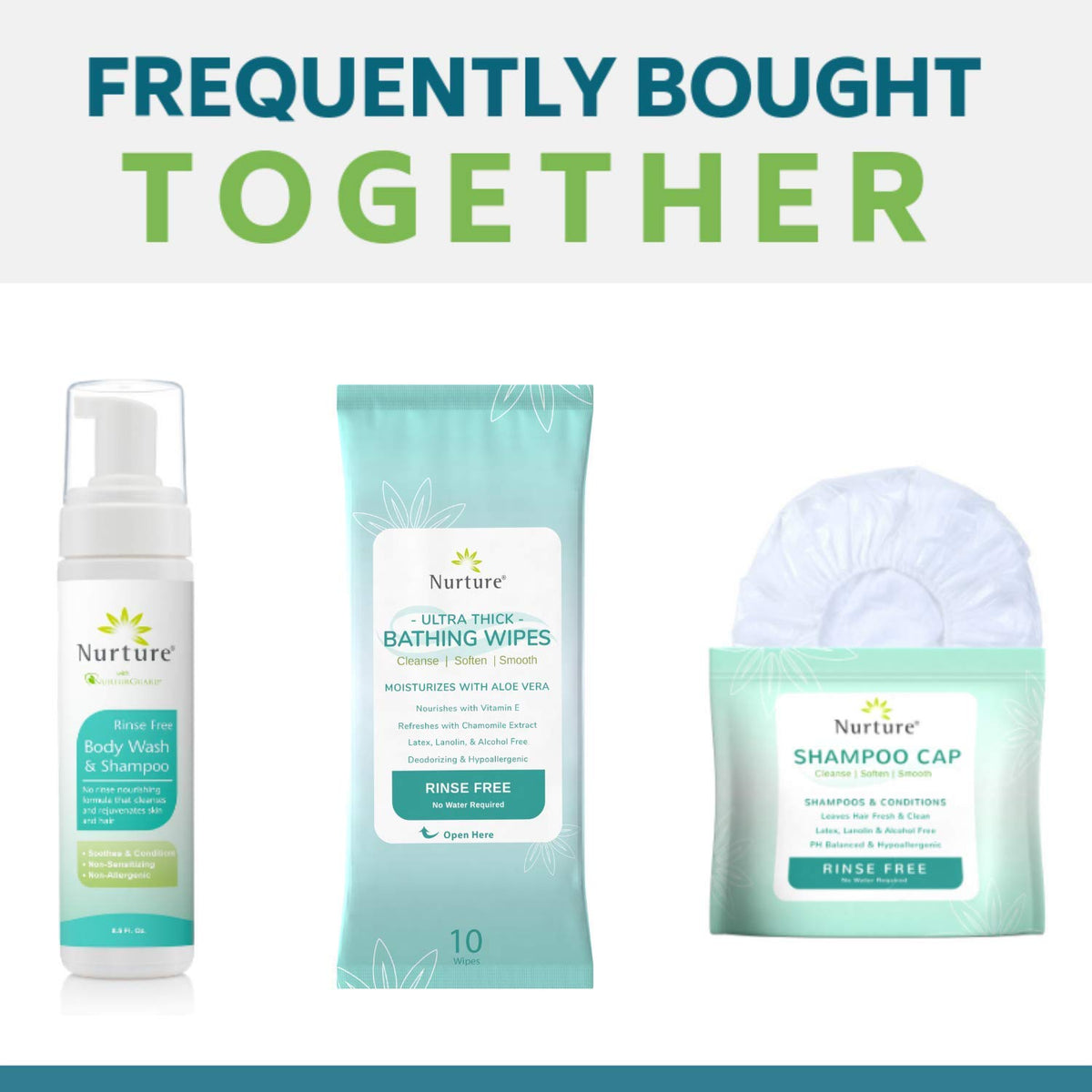 Nurture Valley latex-free, alcohol-free cap for gentle cleansing.