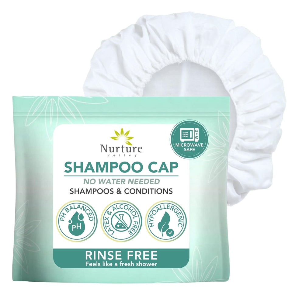 Nurture Valley no-water rinse cap ready for bedside hair washing.