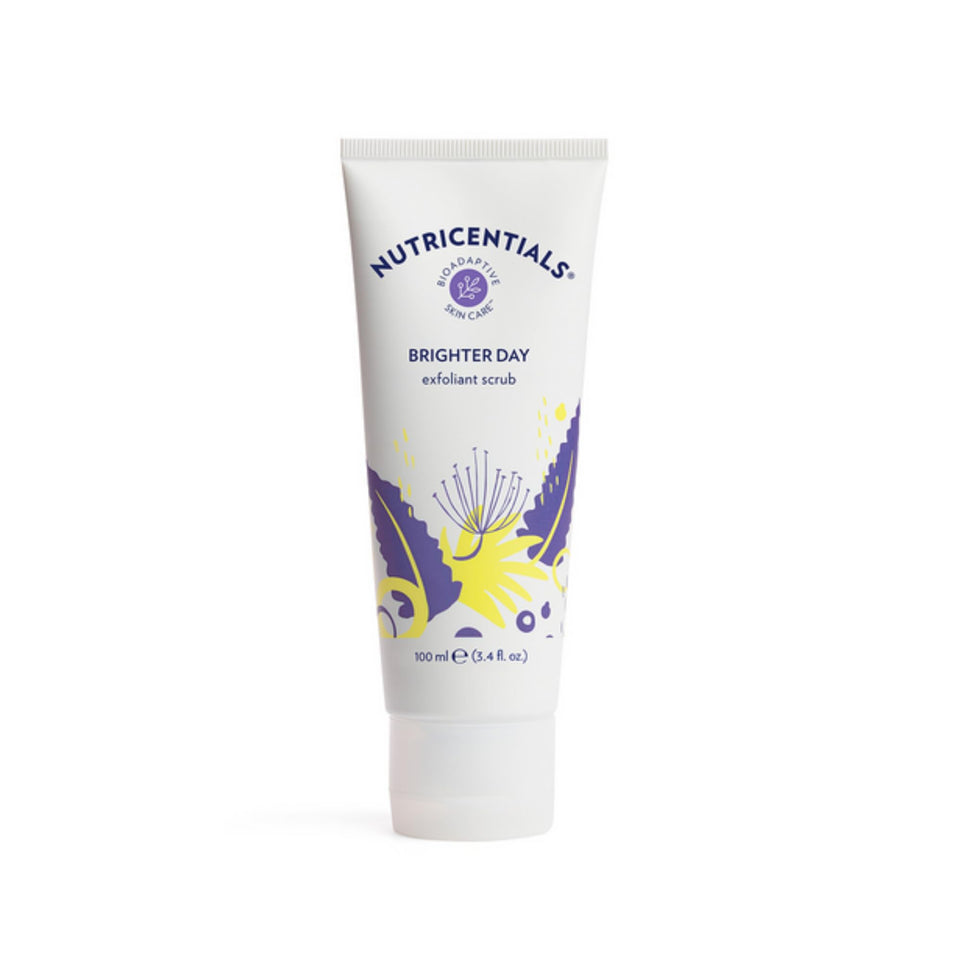 Nu Skin Brighter Day Exfoliant Scrub bottle pour supports a gentle cleansing ritual