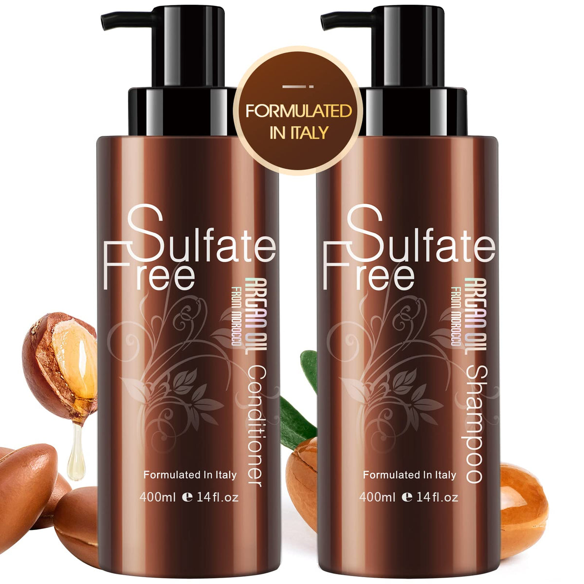 NUSPA natural sulfate-free Moroccan argan shampoo bottle highlighting color-safe formula