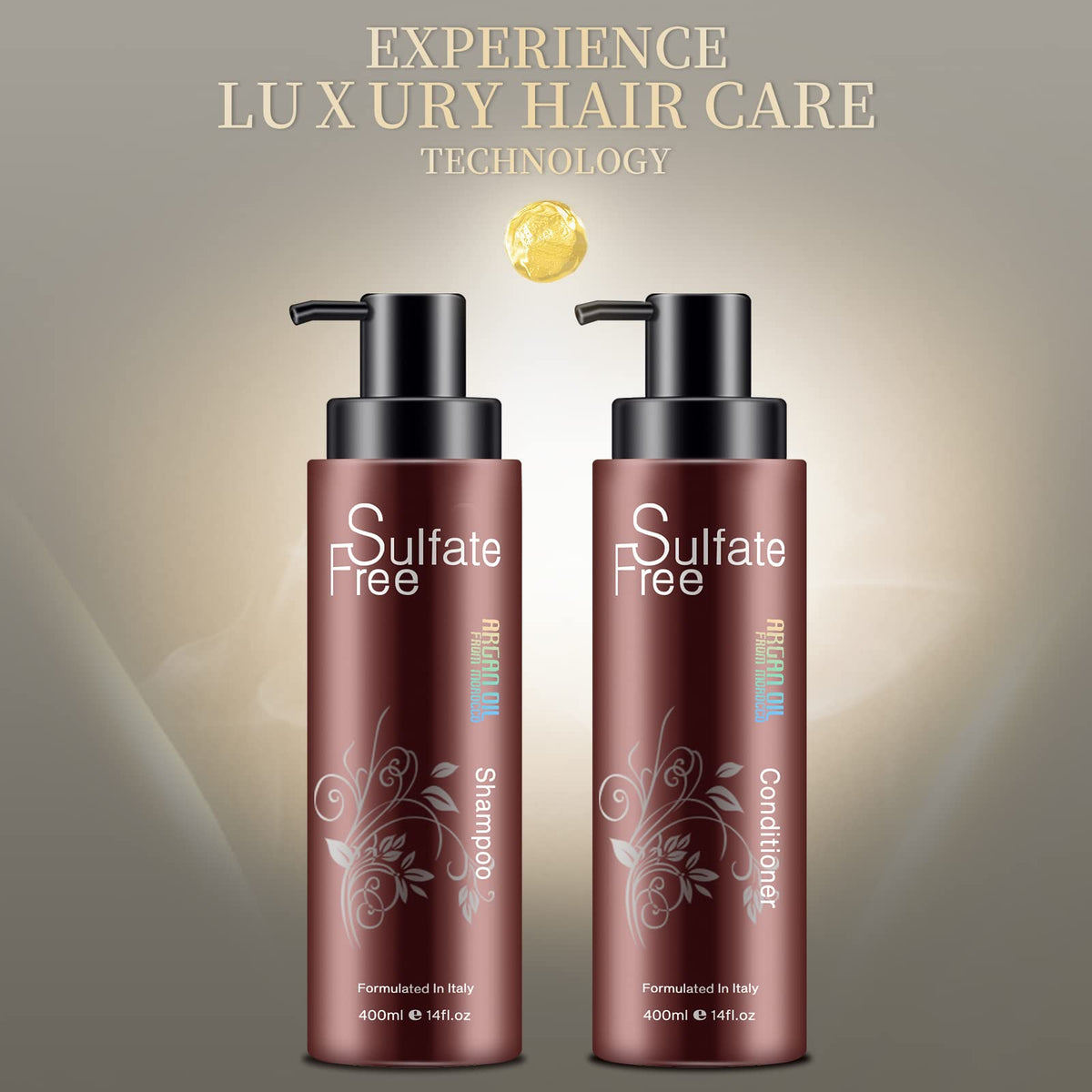 NUSPA packaging display of the shampoo and conditioner set