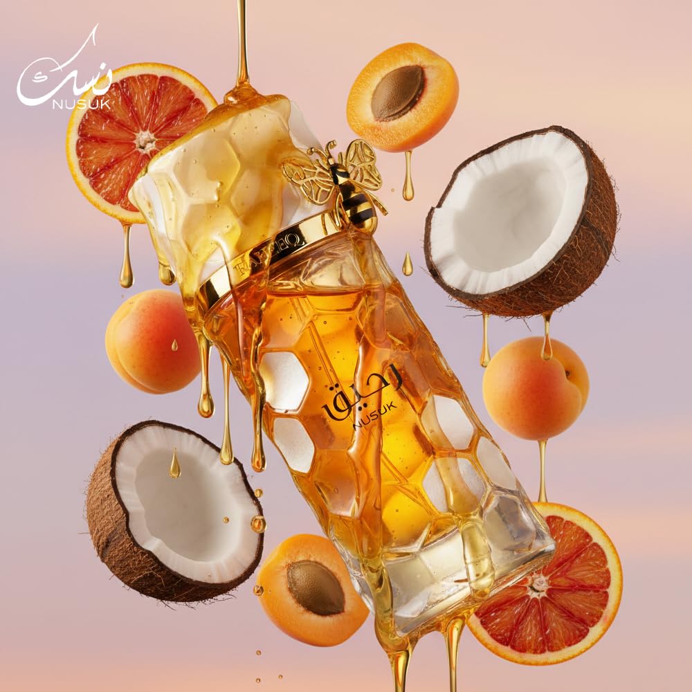 Nusuk Raheeq base notes vanilla amber create lasting warmth.