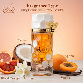 Nusuk Raheeq top notes citrus capture bright refreshing first impression.