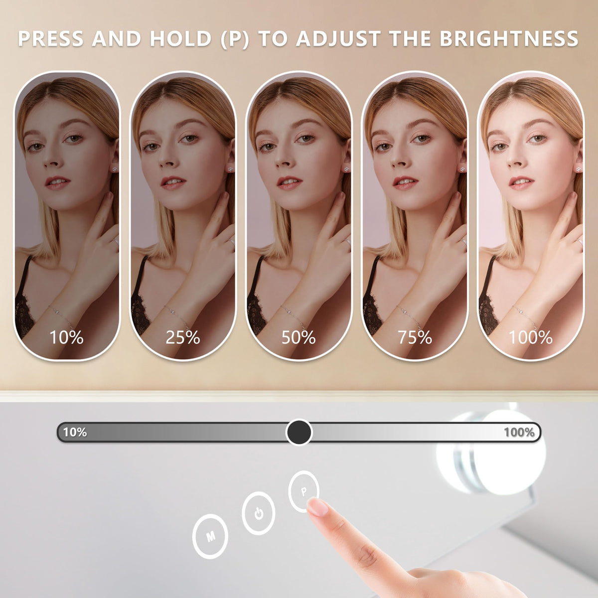 NUSVAN touch control vanity mirror with memory function for easy lighting.