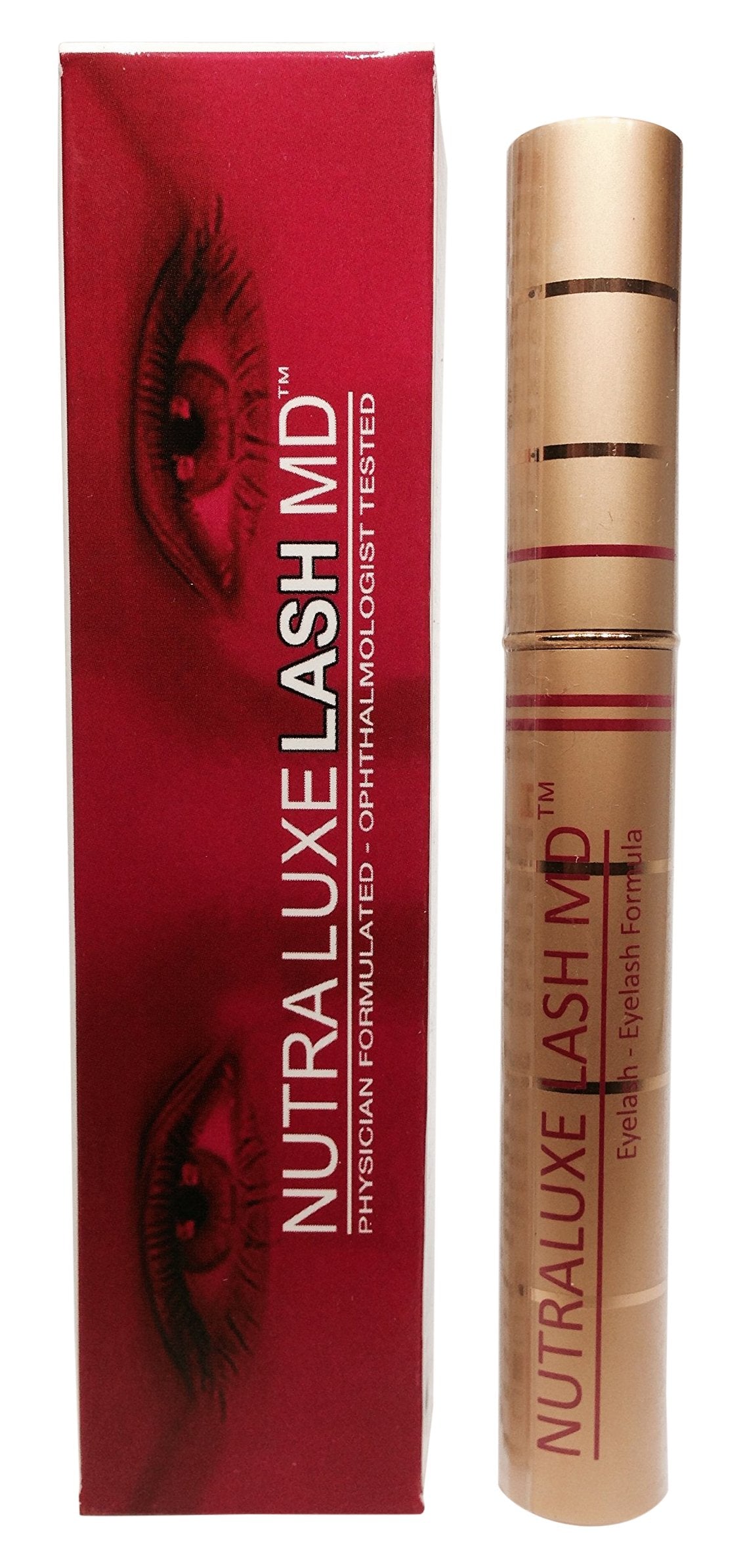 NutraLuxe Lash Enhancer bottle with applicator promotes fuller lashes.