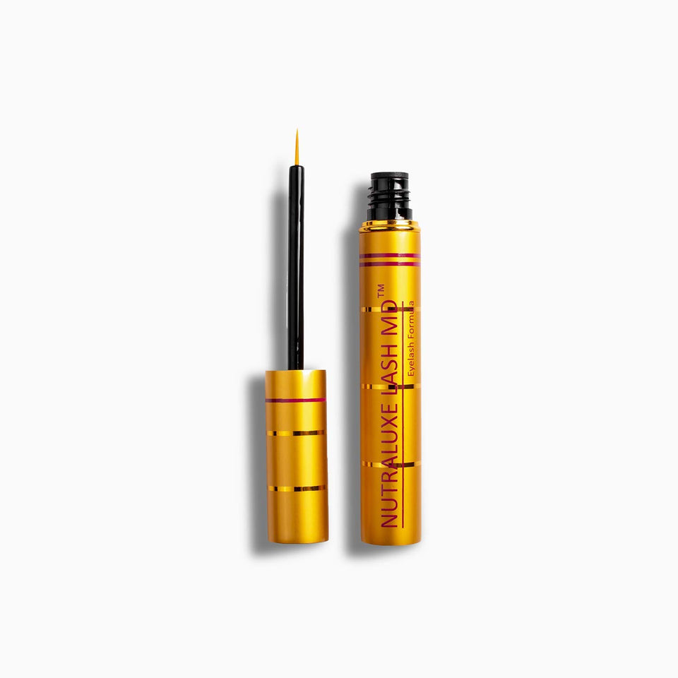 Nutra Luxe Md lash serum bottle, a natural lash enhancer for healthier-looking lashes.