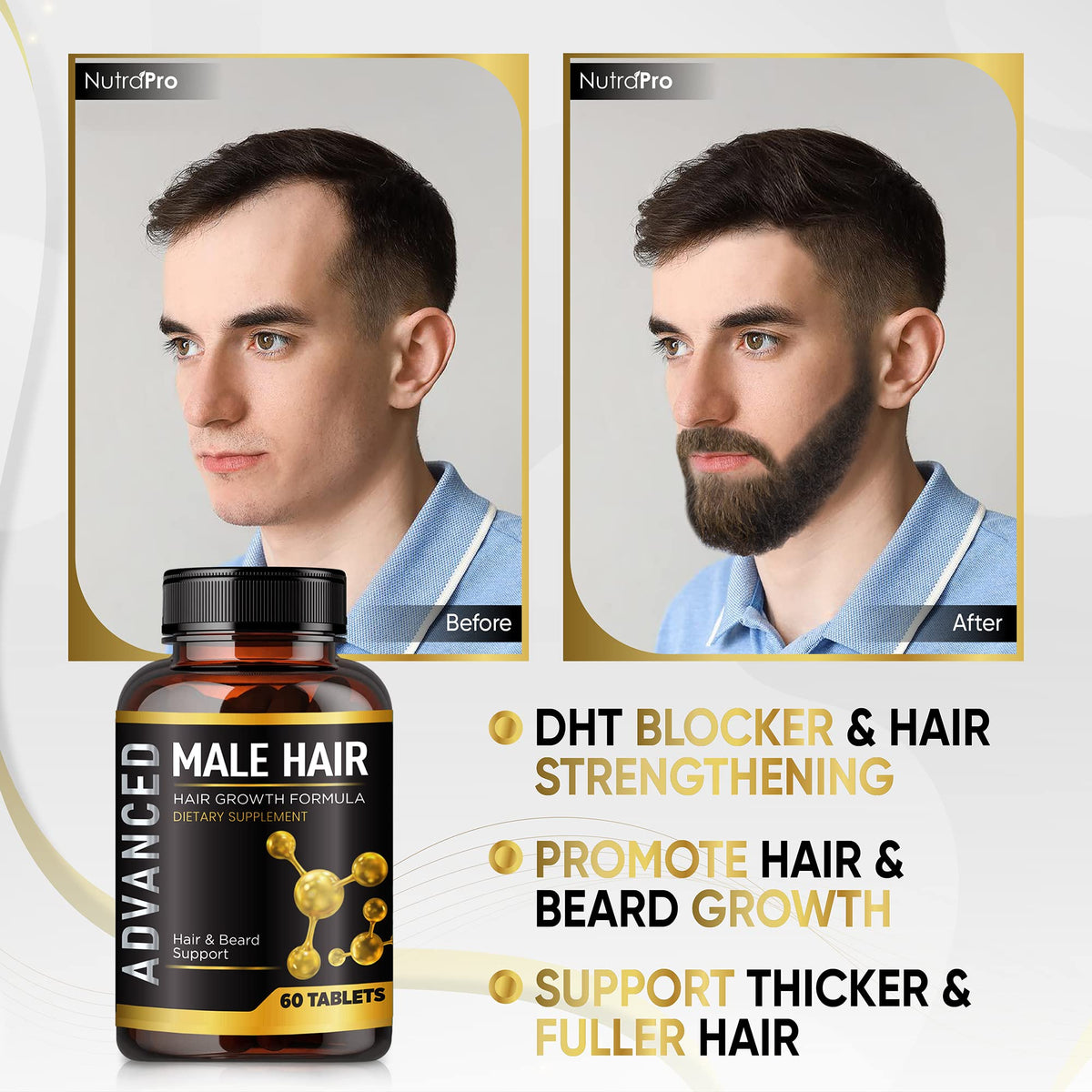 NutraPro beard growth capsules showing potential beard fullness support.