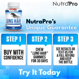 NutraPro Long Hair Gummies cherry-flavor image suggests tasty daily supplementation.