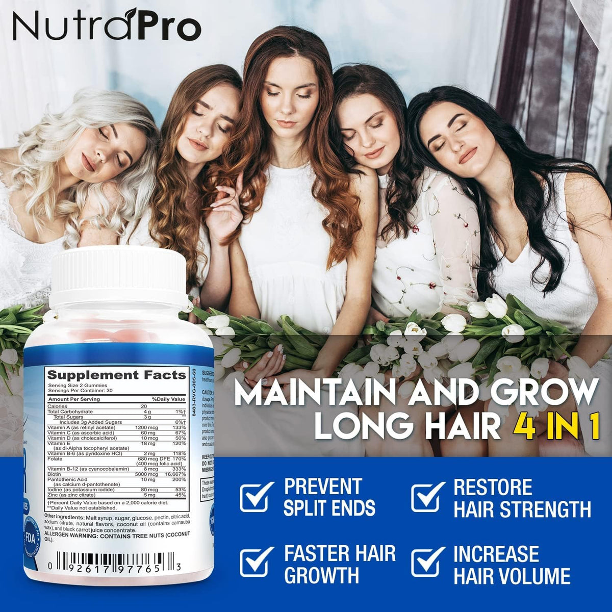 Close-up of NutraPro Long Hair Gummies texture and bright cherry color.