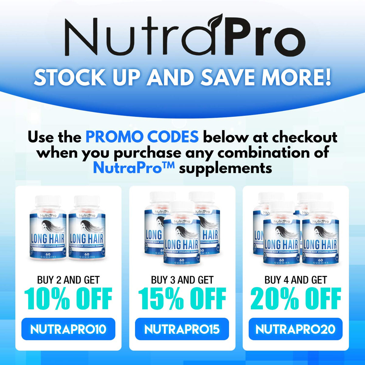 Serving-dose scene with NutraPro Long Hair Gummies for daily hair health routine.