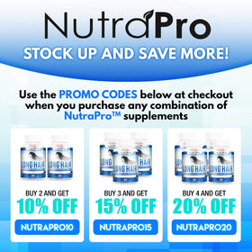 Serving-dose scene with NutraPro Long Hair Gummies for daily hair health routine.