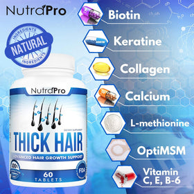 NutraPro Thick Hair Growth Vitamins packaging display for on-shelf visibility and trust.