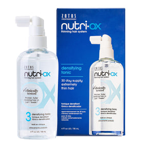 Nutri-Ox densifying tonic bottle close-up for thicker-looking hair.