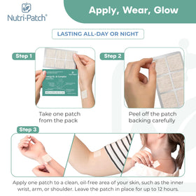 Nutri-Patch Energy B12 Complex patch being applied for on-the-go wellness.