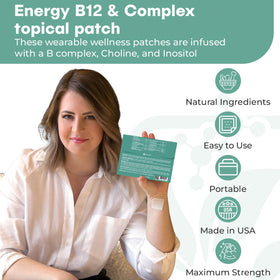 Nutri-Patch Energy B12 Complex patch on skin demonstrates continuous 8-12 hour release.