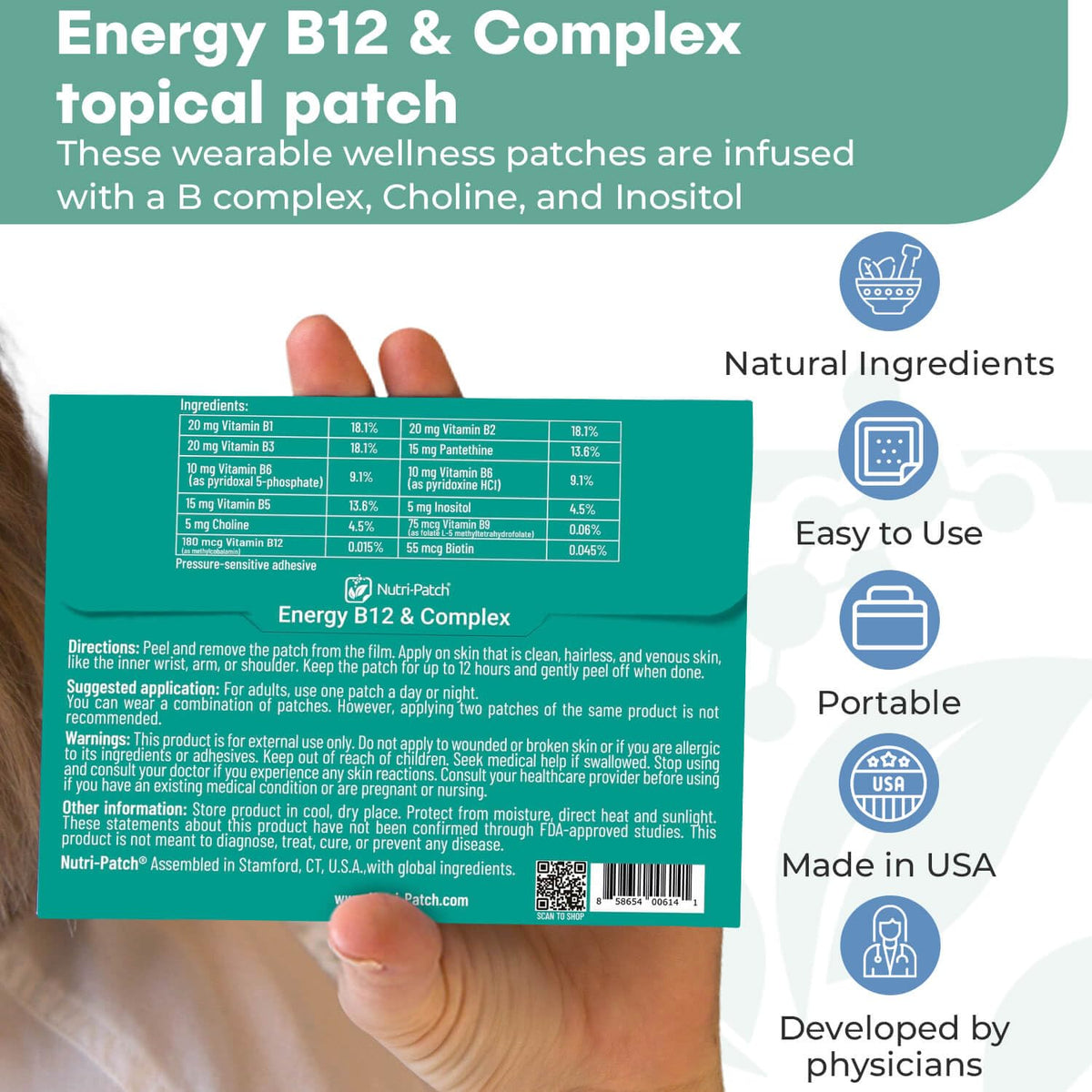 Nutri-Patch Energy B12 Complex patch worn during workouts offers steady support.