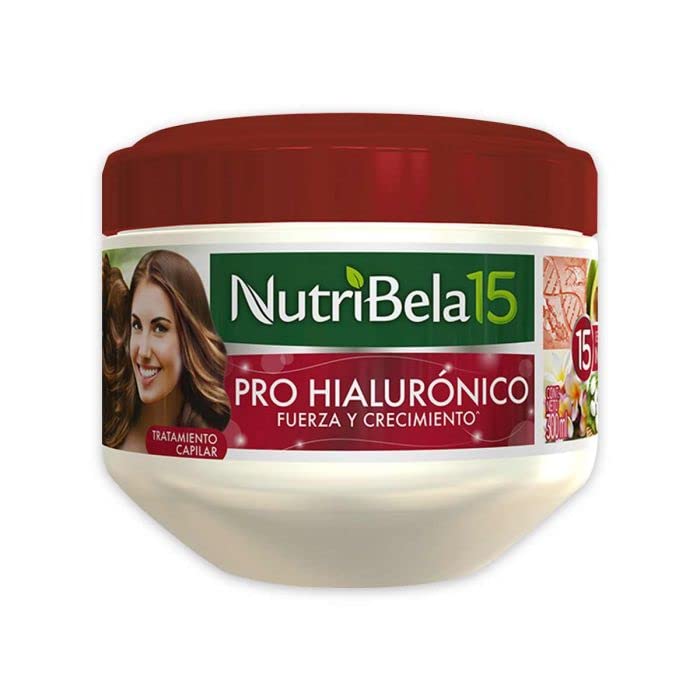 Nutribela 15 Pro Hyaluronic bottle for hydrating hair and stronger-looking strands.