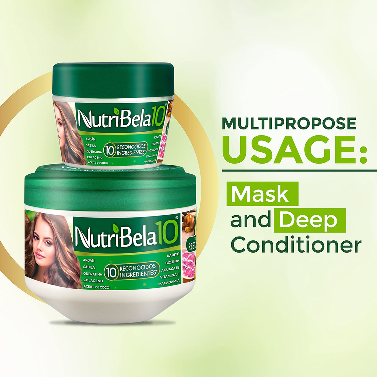 Nutribela10 creamy texture featuring coconut oil and keratin for smoother hair