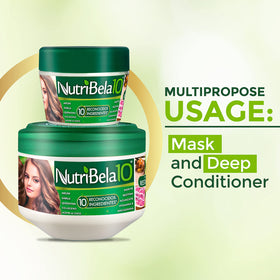 Nutribela10 creamy texture featuring coconut oil and keratin for smoother hair
