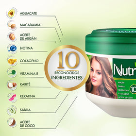Nutribela10 Hair Mask ingredients bowl highlighting natural oils for healthier-looking hair
