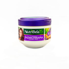 Nutribela15 Enzymotherapy 15 bottle front highlights heat protection and frizz control for daily styling.