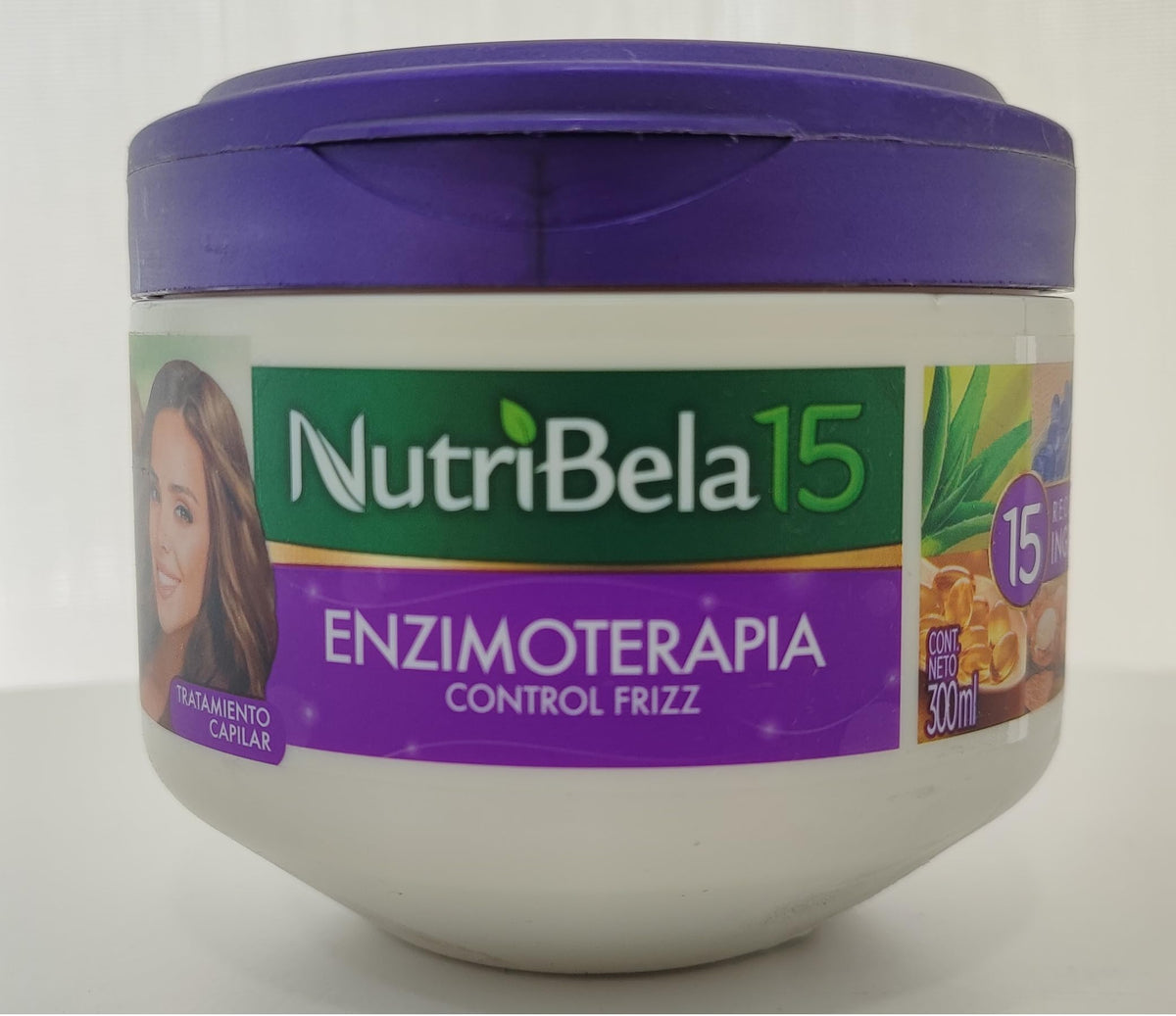 Nutribela15 Enzymotherapy 15 ingredients label shows active components for smoother, protected hair.
