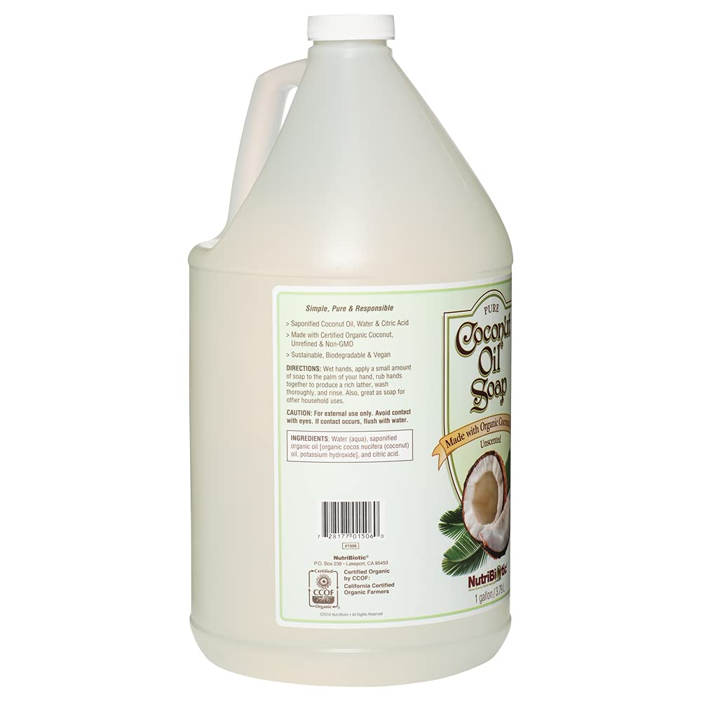 NutriBiotic Coconut Oil Soap unscented 1 gal—lather close-up shows rich cleansing.