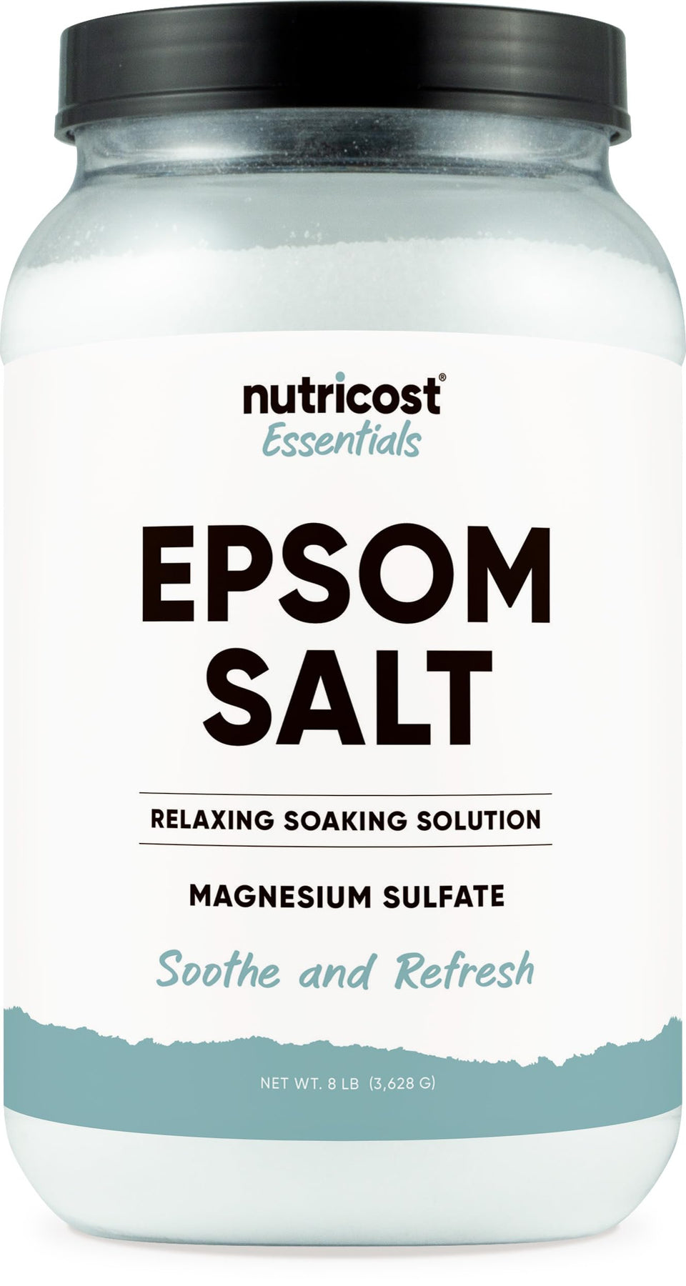 Nutricost Essentials Epsom salt 8lbs bottle for relaxing baths