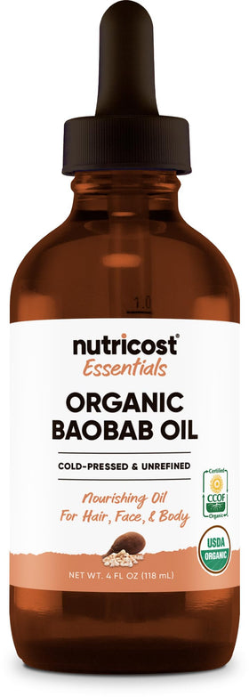 Nutricost Organic Baobab Oil bottle for daily moisture on hair and skin.