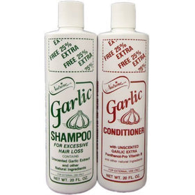 Nutrine Garlic Shampoo bottle pour for gentle, unscented scalp cleansing.