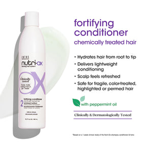 Nutri-Ox Fortifying Conditioner label shows ginkgo biloba extract for scalp support.