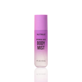 Nutrius Botanical Bliss Body Mist bottle-dispense shows lightweight, hydrating fragrance for daily wear.