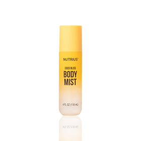 Nutrius Coco Bliss body mist bottle, daily hydrating fragrance.