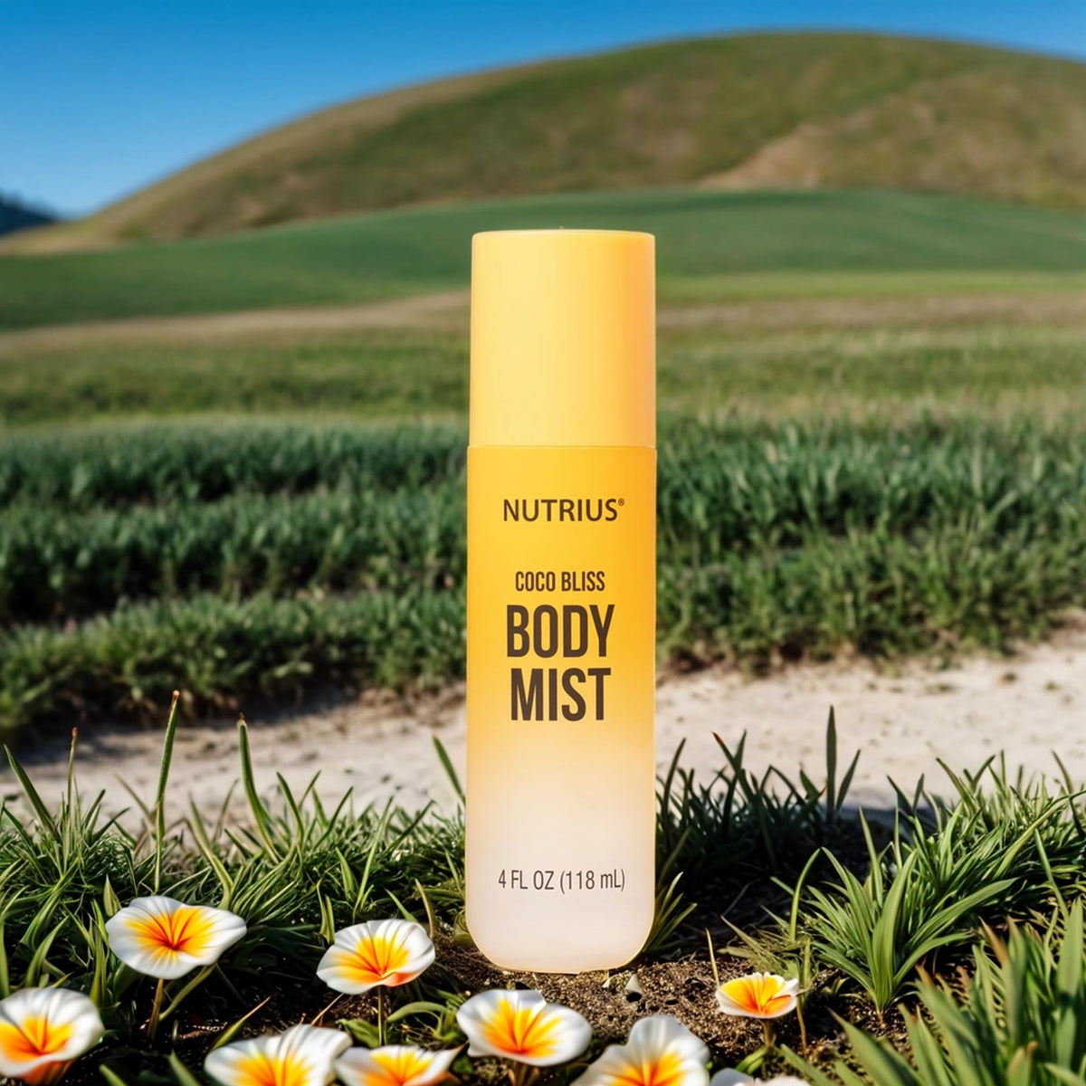 Nutrius Coco Bliss mist on skin, refreshing after shower or workout.