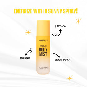 Nutrius Coco Bliss spray action, easy application and quick-dry scent.