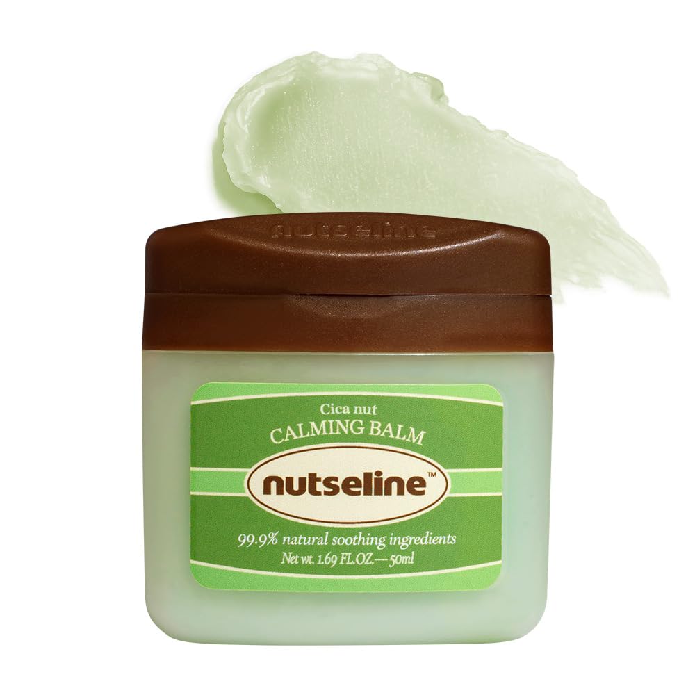 Nutseline Cica Nut Calming Balm bottle showing soothing formula for sensitive skin.