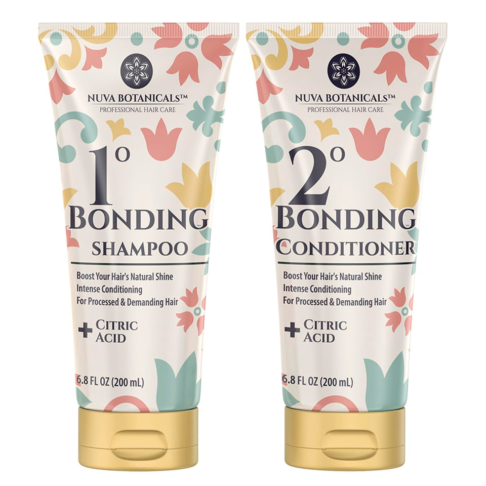 Nuva Botanicals Bond Repair Shampoo bottle showing hydration for dry, damaged hair