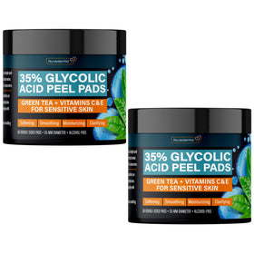 NUVADERMIS glycolic peel pads packaging highlights alcohol-free formula for gentle exfoliation.