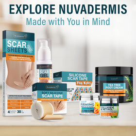 NUVADERMIS packaging demonstrates a compact, six-pack wrinkle patch set.
